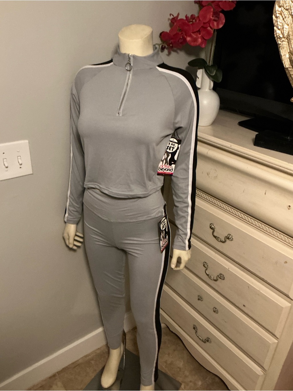 Women's Gray Track Jogger Set with Side Stripe